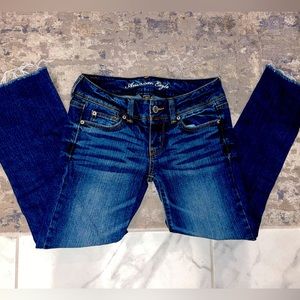 AMERICAN EAGLE OUTFITTERS Slim Boot Stretch Denim Blue Frayed Cut Jeans Size 4